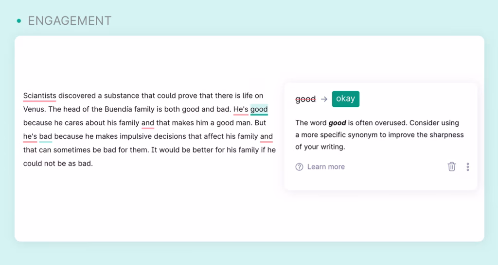 Via Grammarly Grammarly General Writing Suggestion Vocabulary Feature