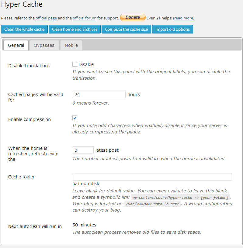via WordPress hyper cache plugin