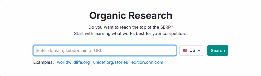 Via Semrush Navigating to Semrush organic research tool
