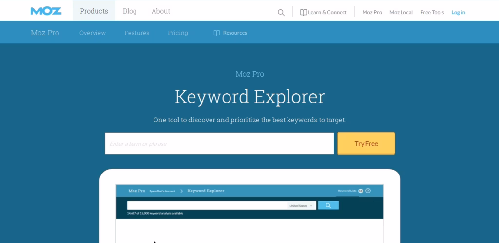 Via Moz moz keyword explorer overview from the web