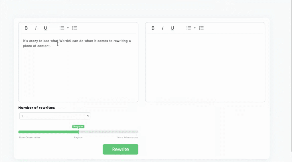 Advanced SEO software interface showcasing keyword research and content rewriting tools.