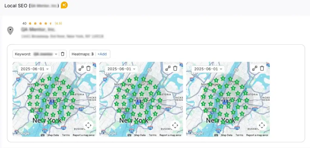 The previously configured heatmap for each Local SEO project will be automatically added to the report. They are fully customizable.