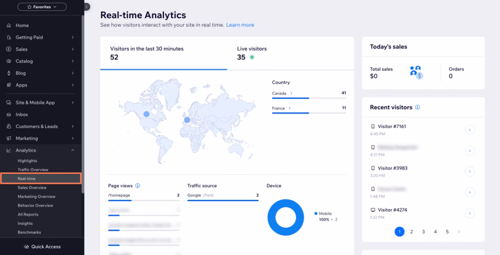 Via Wix wix analytics