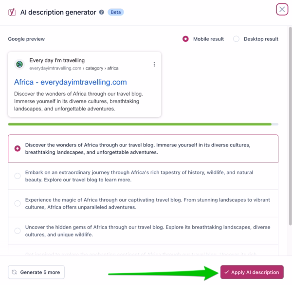 Via Yoast SEO yoast seo description generator